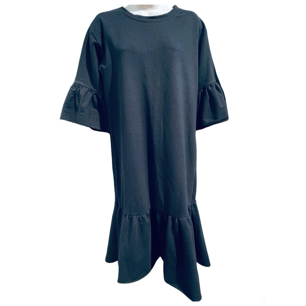 BEL KAZAN Nwt Anthropologie Vega Dress ruffle black cotton oversized midi sz xsm